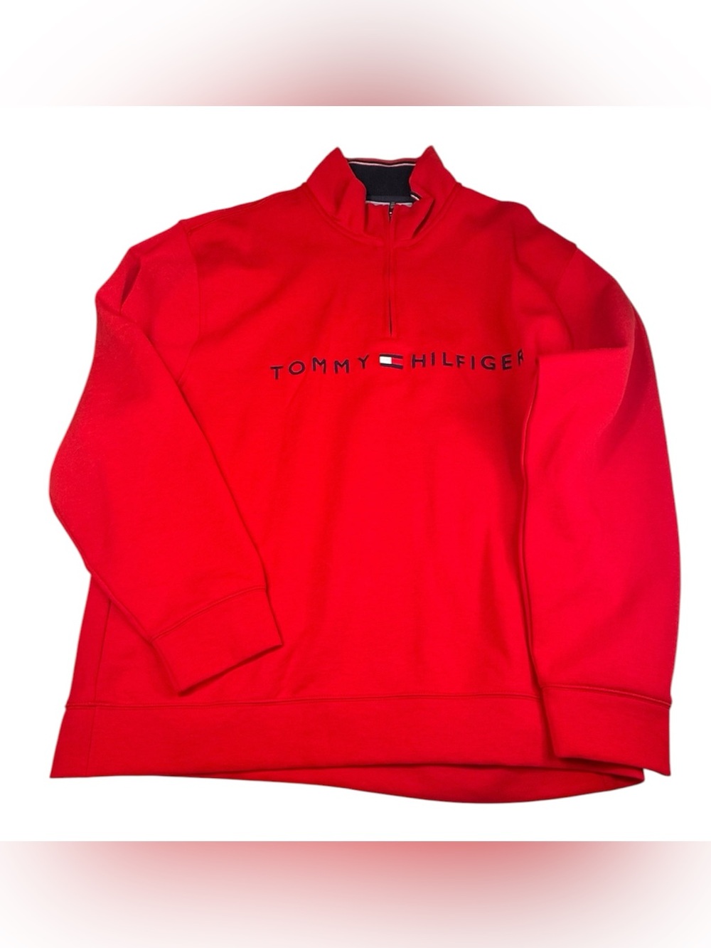 NWT Tommy Hilfiger Pullover Men XXL Quarter Zip Sweatshirt Red Embroidered Logo